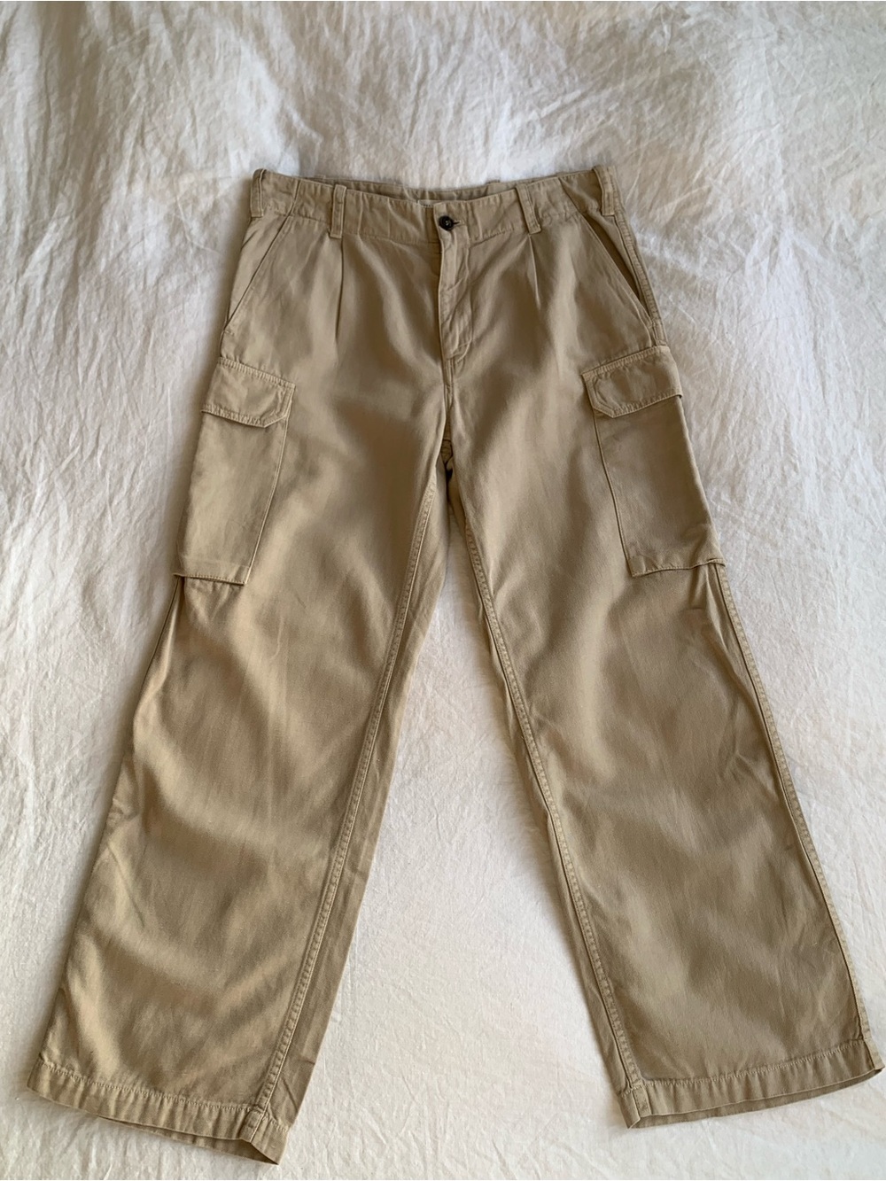 Nili Lotan Cotton Linen Cargo Pocket Utility Pants Khaki Beige Tan